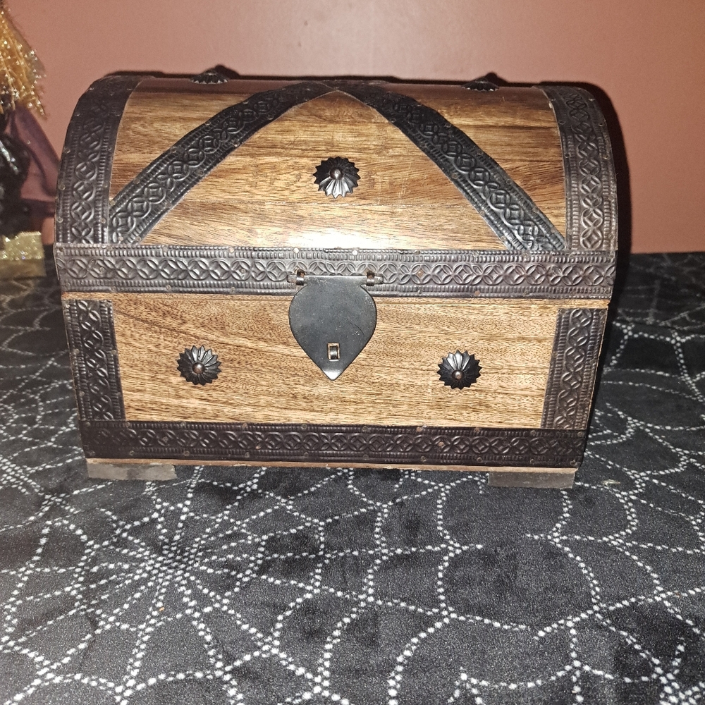 Vintage Wooden Chest with Black Accents